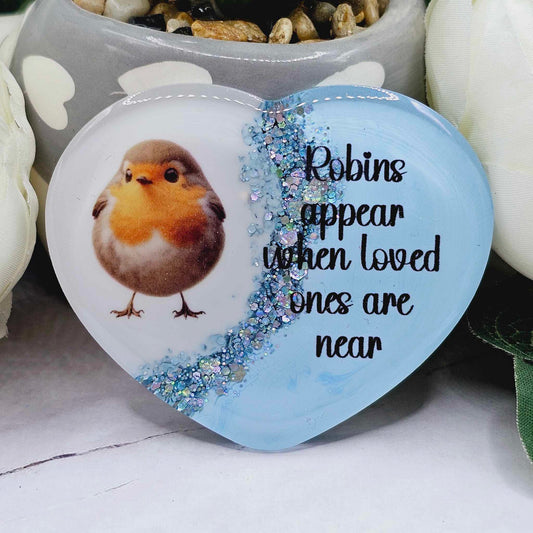 Robins appear when loved ones are near, robin pocket hug / grave stone