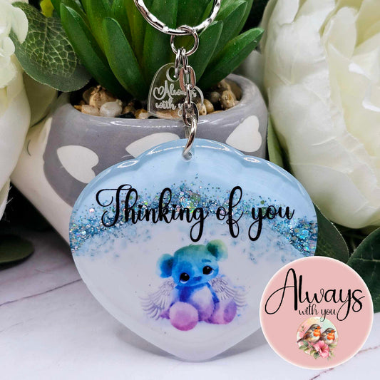 Thinking of you angel bear blue keyring