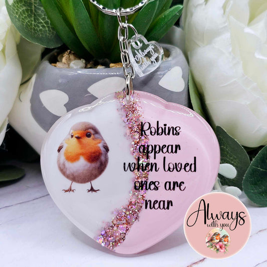 Robins appear when loved ones are near pink keyring