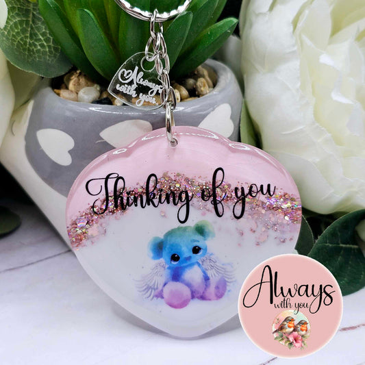 Thinking of you angel bear pink keyring