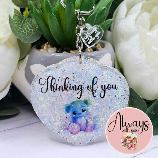 thinking of you rainbow angel bear opal keyring